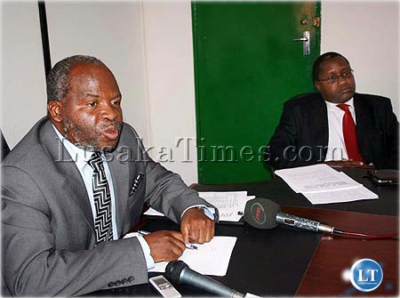 Local government minister Eustackio Kazonga and his deputy Moses Muteteka during a press briefing in Lusaka Local government minister Eustackio Kazonga and his deputy Moses Muteteka during a press briefing in Lusaka
