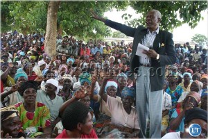 The hour has come to...MMD acting Lusaka Province Chairman William Banda addresses a meeting at Kabanana Basic School in Lusaka