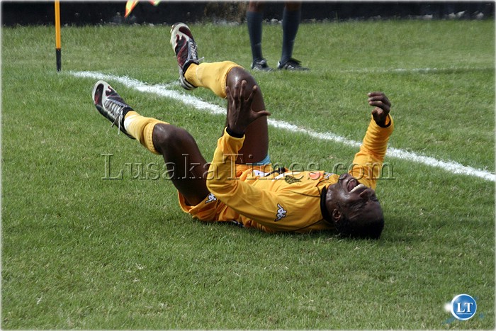 ASEC Mimosas Frimpong Yaw mourns after being fouled during the Orange CAF league match playede at Nkoloma stadium in Lusaka yesterday. ZANACO won 1-.