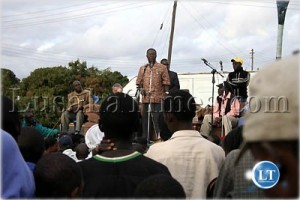 Patriotic Front leader Michael Sata addressing a rally in Chilanga township