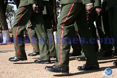 Zambia Army soldiers marching at Arakan Barracks in Lusaka