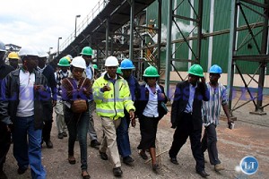 Zambia sugar Corporate affairs Manager Lovemore Sievu takes shareholders on a conducted tour of the sugar plant in Mazabuka.