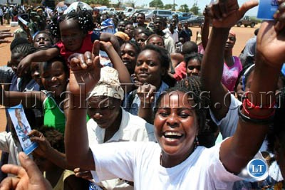 MMD cadres brandish the party symbol in Chilanga constituency.