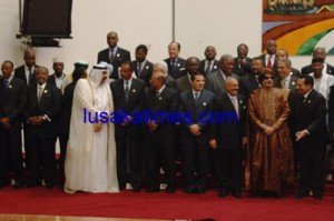 President Banda and other African and Arab leaders pose for a photograph at the Afro-Arab Summit in Libya
