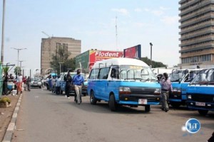 File: Mini buses are operating out side the Kulima Tower station 
