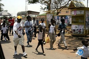 Some Roman Catholics during a fundraising walk along Nkhata road in Lusaka