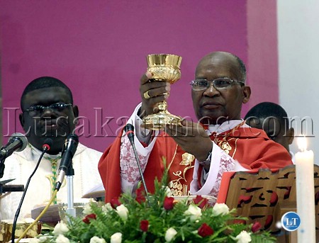 Cardinal Medardo Mazombwe celebrating his first mass as a cadinal in Lusaka