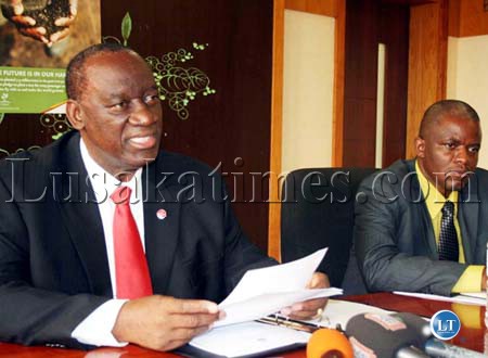 Information Minister Ronnie Shikapwasha during a press briefing in Lusaka