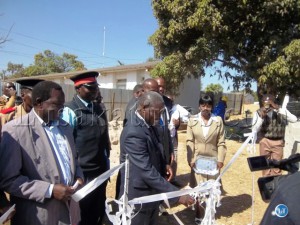 Livestock deputy minister Albert Mulonga,flanked by Chief singani(left) cutting a ribbon to commission works for the construction of a regional veterinary laboratory in choma Livestock deputy minister Albert Mulonga,flanked by Chief singani(left) cutting a ribbon to commission works for the construction of a regional veterinary laboratory in choma