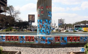 Campaign posters of various presidential and parliamentary candidates in the September 20 tripartite elections litter the Kafue roundabout fountain in Lusaka