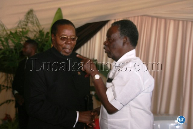President Sata with Malawian President Bingu Wa Mutarika at Bleomfontein Military Base in South Africa President Sata with Malawian President Bingu Wa Mutarika at Bleomfontein Military Base in South Africa
