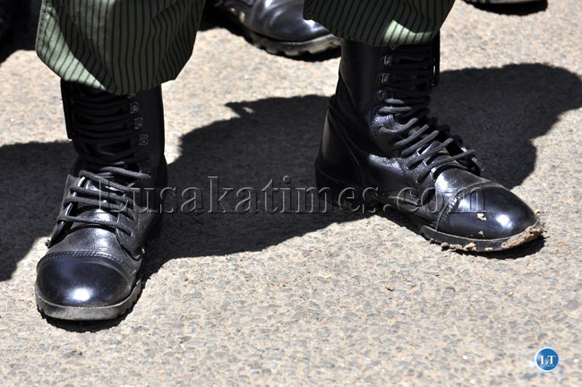 A Zambia Air Force soldier's boots on parade A Zambia Air Force soldier's boots on parade