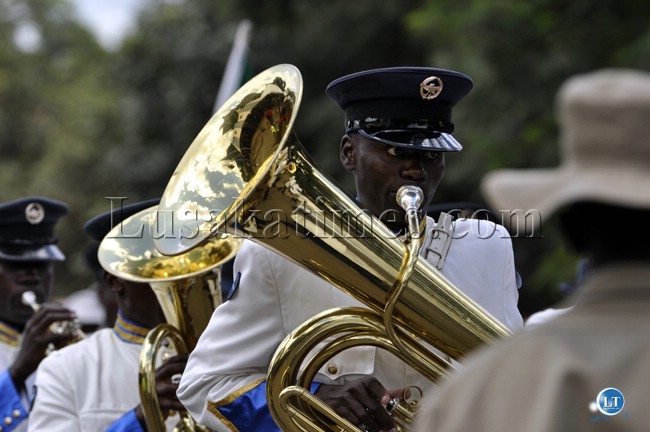 A member of the Zambia Police brass band in action A member of the Zambia Police brass band in action