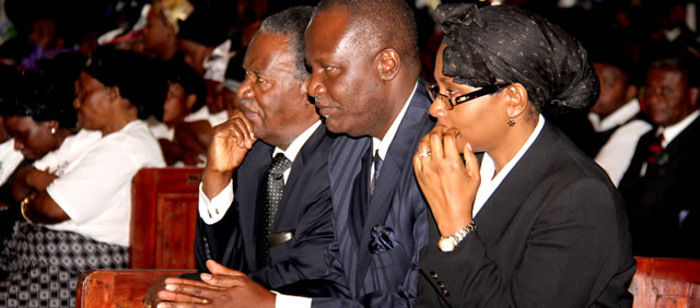 President Michael Sata with MMD member of Parliament Felix Mutati at the Cathedral of the Child Jesus during the requiem Mass of Late George Kunda in Lusaka President Michael Sata with MMD member of Parliament Felix Mutati at the Cathedral of the Child Jesus during the requiem Mass of Late George Kunda in Lusaka