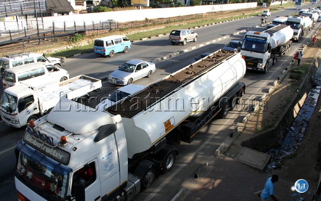 Some fuel tankers ferrying fuel to Malawi, which President Michael sata donated to that country