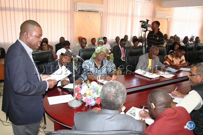 PF- Secretary General Winter Kabimba addressing the PF members PF- Secretary General Winter Kabimba addressing the PF members