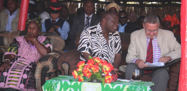 Zambezi West UPND member of parliament Charles Kakoma (c) with Vice president Dr Guy Scott and Provincial minister Josephine Limata at Likumbi lya Mize traditional ceremony of the Luvale people of Zambezi Zambezi West UPND member of parliament Charles Kakoma (c) with Vice president Dr Guy Scott and Provincial minister Josephine Limata at Likumbi lya Mize traditional ceremony of the Luvale people of Zambezi