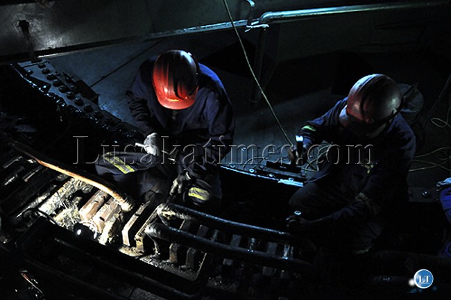 Construction workers conducting maintenance works on the G4 unit, which failed to generate power after rehabilitation. The loadshedding schedule has been extended