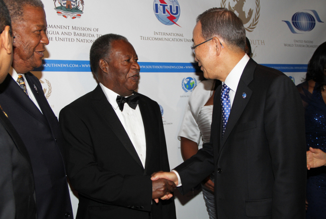 President Sata being welcomed by UN Chief Ban ki Moon at the the Awards ceremony President Sata being welcomed by UN Chief Ban ki Moon at the the Awards ceremony