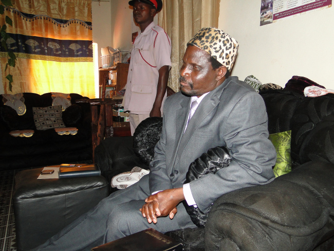 Senior Chief Nkula of the Bemba people at his old palace in Mpika today