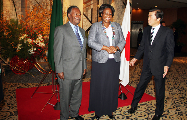 President Micheal Sata with the First Lady Dr Christine Kaseba arrive at New Otani Hotel In japan President Micheal Sata with the First Lady Dr Christine Kaseba arrive at New Otani Hotel In japan