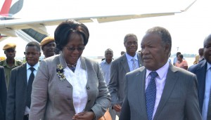 President Sata with First Lady when they arrived at this afternoon