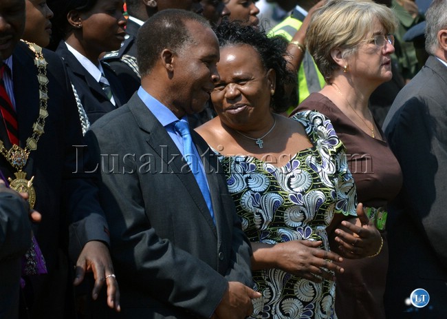 Deputy Speaker of the National Assembly Mkhondo Lungu shares a light moment with Acting Chief Justice Lombe Chibesakunda during the laying of wreaths at Freedom Statue. Deputy Speaker of the National Assembly Mkhondo Lungu shares a light moment with Acting Chief Justice Lombe Chibesakunda during the laying of wreaths at Freedom Statue.