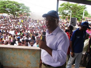 Nevers Mumba at a campaign rally in Mufumbwe Nevers Mumba at a campaign rally in Mufumbwe