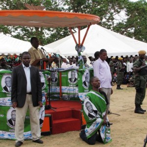 The President made Mr Masumba to kneel before hundreds of people who turned out for the rally at Matushi grounds to ask for their votes.
