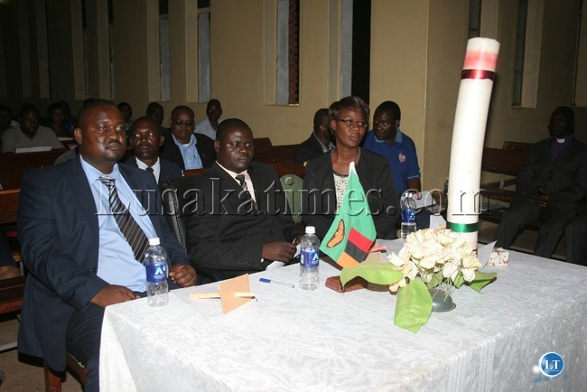From left to Right : Chipata District Commissioner, Kalunga Zulu, Eastern Province Acting Deputy Permanent Secretary, Zachariah Lunhanga and his Acting Assistant Secretary, Agness Chinyama during an interpfaith candle light service at Reformed Church in Zambia in Chipata From left to Right : Chipata District Commissioner, Kalunga Zulu, Eastern Province Acting Deputy Permanent Secretary, Zachariah Lunhanga and his Acting Assistant Secretary, Agness Chinyama during an interpfaith candle light service at Reformed Church in Zambia in Chipata