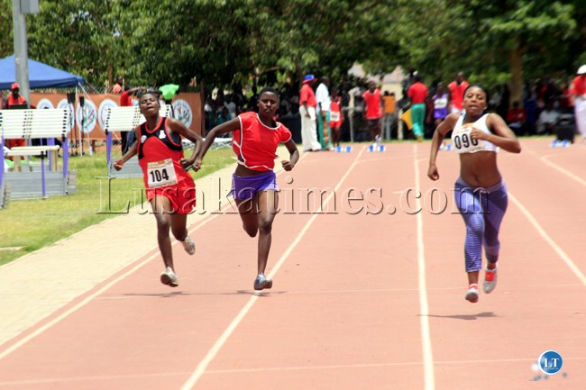 SADC Zone Sic Under 20 athletes sprinting at the Olympic Youth Development Centre in Lusaka