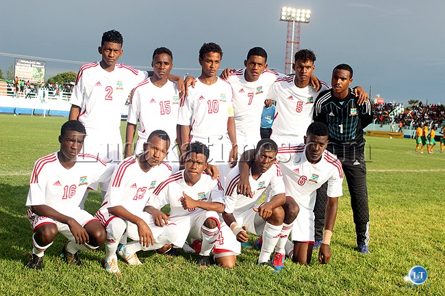 The Mauritian men's Under 20 football team before a match