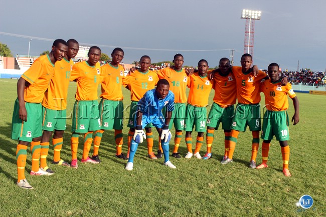 The zambian Under 20 men's team captured before a match
