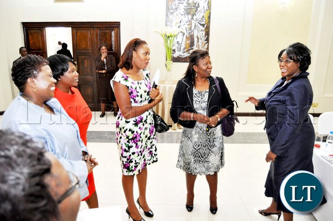 Firsrt Lady Dr Christine Kaseba with members of the Alchemy Women in Leadership (l-r) Pixie Yangailo, Kondwa Sakala-Chibiya, Jaccqueline Folotiya and Beatrice Nkanza shortly after she was interviewed by the Alchemist for the Alchemy Women in Leadership magazine -Picture by THOMAS NSAMA