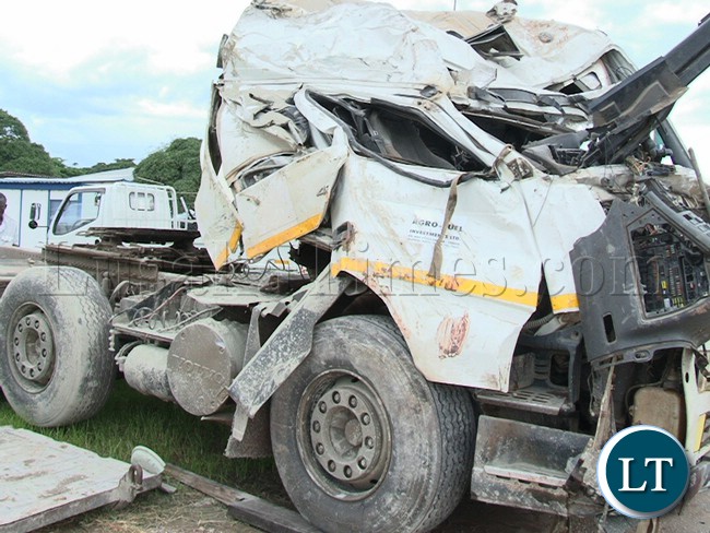 Mangled Truck Registration Number which left 6 people dead and injured after the driver lost control of the vehicle in Mpulungu on Sunday