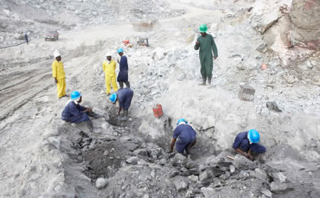 Miners at Gemfields’ Kagem emerald mine in Zambia