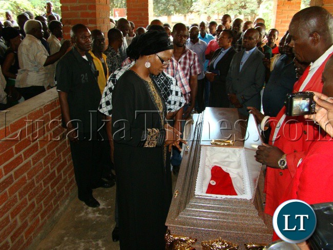PATRIOTIC Front Chairperson for election Sylvia Masebo pays last respect to late Monze District Secretary Harrison Chanda suspected to be murdered during political campaigns at Livingstone general hospital
