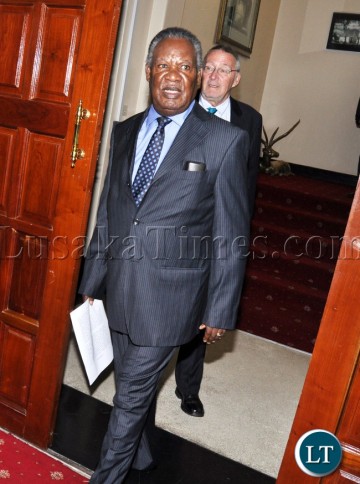 President Sata with Vice-President Dr Guy Scott on arrival for the closed door meeting with Chiefs from Muchinga Province at State House on March 25,2013 -Picture by THOMAS NSAMA