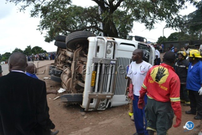 The freightliner truck whose refrigerated container fell on two pedestrians at Wusakile Roundabout