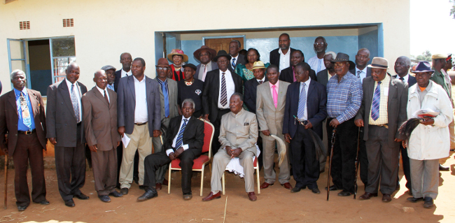 President Micheal Sata pose with some of the 27 chiefs from Southern Province at Chief Chikanta Palace in Kalomo on wednesday 24th April 2013.picture by Eddie Mwanaleza/Statehouse.