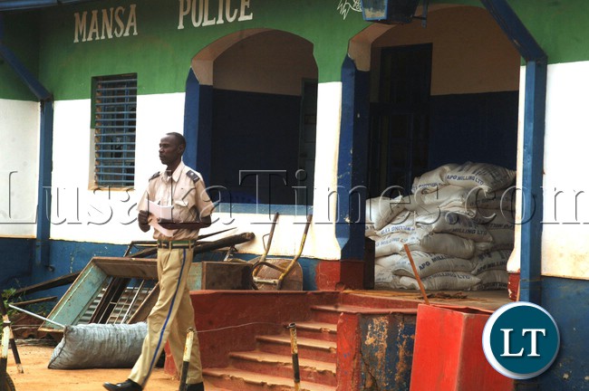Bags of mealie meal at the Police Station which