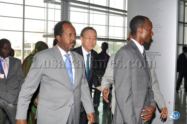 UN Secretary General Ban Ki Moon arrives at AU building for the official opening of the 21st Ordinary Session of the Heads of State and Government summit in Addis Ababa, Ethiopia on May 25,2013-Picture by THOMAS NSAMA