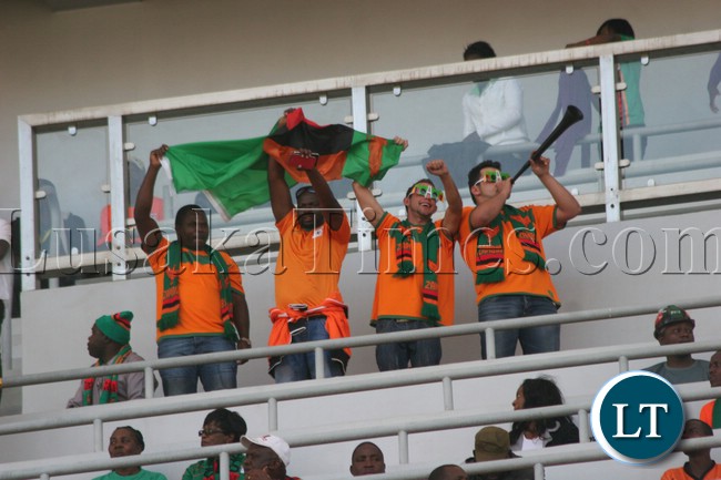 Soccer fans at the Zambia Lesotho match