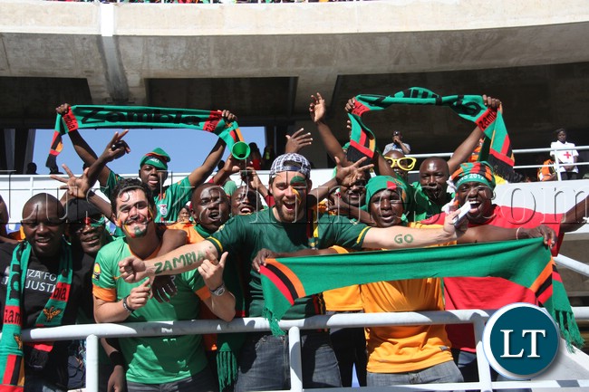 Soccer fans at the Zambia Lesotho match