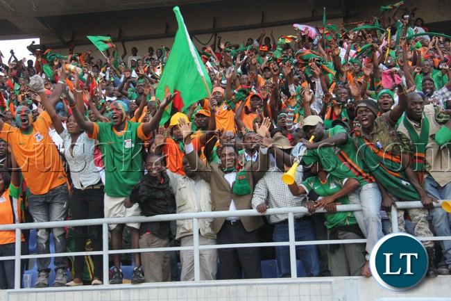 UNITED Party for National Development (UPND) President Hakainde Hichilema cheers along at the Zambia Vs Lesotho match.. Picture by JEAN MANDELA