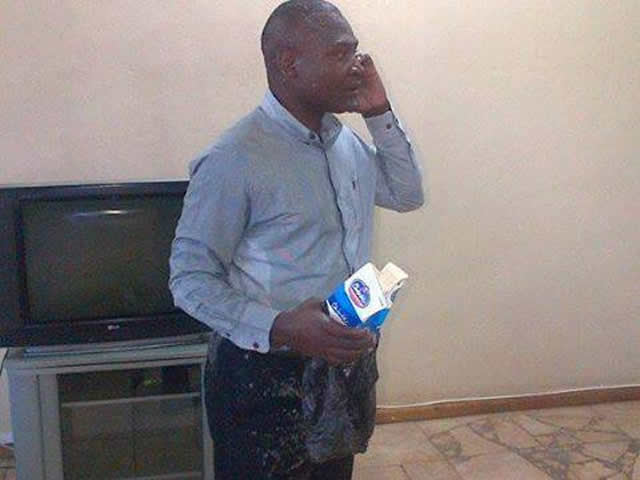 Father Bwalya after being drench with Chibuku by visibly drunk youths suspected to be PF cadres