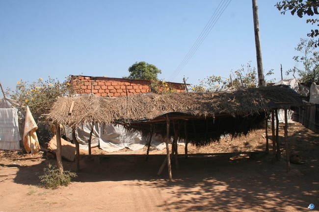 A grass thatched structure that is used as an inquiries office by Zambia Police Mobile Unit at Kipushi border, about 136kms east of Solwezi district in Solwezi east constituency, captured when Home Affairs deputy minister Nickson Chilangwa visited the area