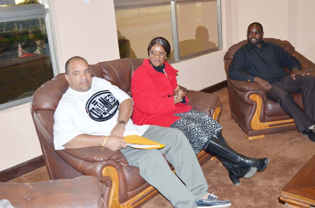 Tourism and Arts Minister Sylvia Masebo (middle), Livingstone District Commissioner Omar Munsanje (right) and area Member of Parliament Lawrence Evans (left) at harry Mwaanga Nkumbula International Airport