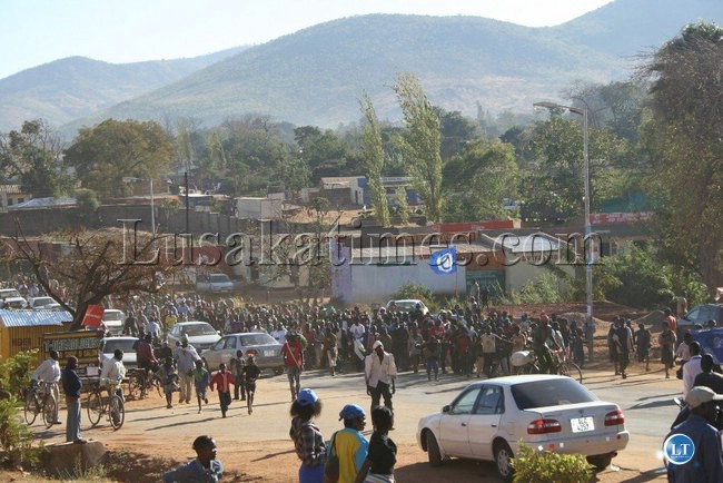 MMD sympathisers celebrate the victory of Reuben Mtolo along Kafula road in Chipata.