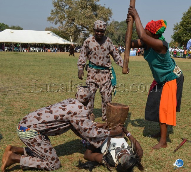 Performers from the Livingstone-based Zambia National Dance Troupe showcasing their skills during the Livingstone arts and cultural festival at Livingstone Golf Club last Saturday in readiness for the UNWTO general assembly.